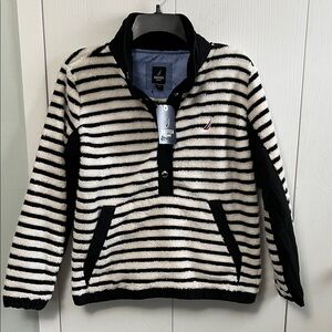 Nautica Women's Black and White Striped Zip-Up Top